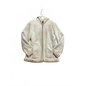 Jones New York Women's Off White Faux Shearling Jacket with Hood Size Medium
